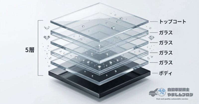 シラザン50ダイヤモンド200の5層構造による滑水性と高密度ポリシラザン層