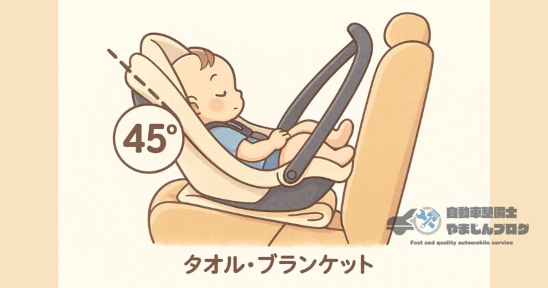 首カックン防止対策③タオルを使ってシートを後方に傾ける