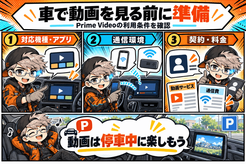 車でAmazonプライムビデオを見るための対応機種・アプリ、通信環境、契約条件を解説