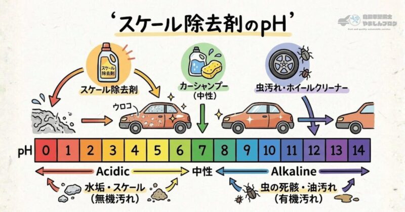 スケール除去剤は強い酸性でpH2程度