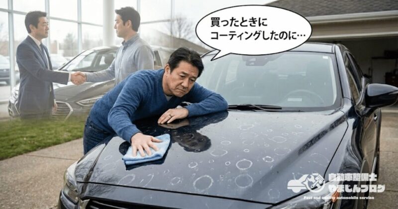 新車時のコーティング効果を期待していたのに、1年足らずで水垢がこびりついて後悔