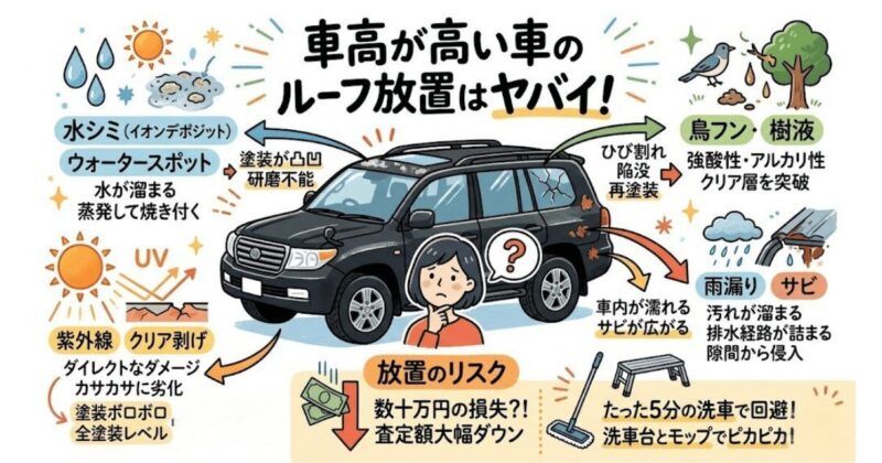 ルーフに届かないからといって洗車せずに汚れを放置したらヤバイ理由