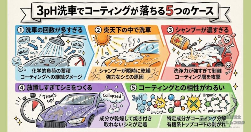 3pH洗車でコーティングが落ちる5つの失敗原因