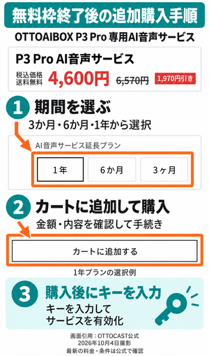 OTTOAIBOX P3 Pro専用AI音声サービスの追加購入と有効化の手順